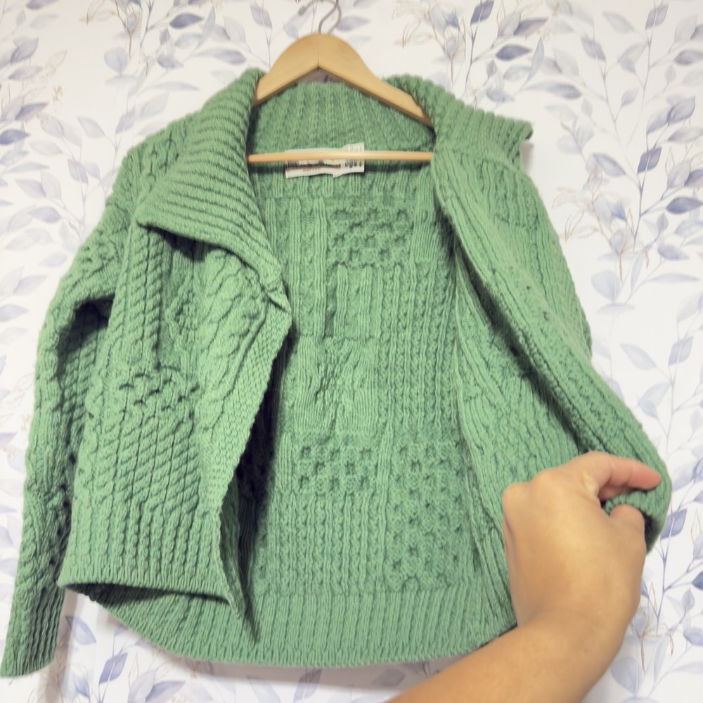 Irish Aran Crafts Women Ireland Size Small 100% Merino Wool Cardigan Green - Picture 5 of 7